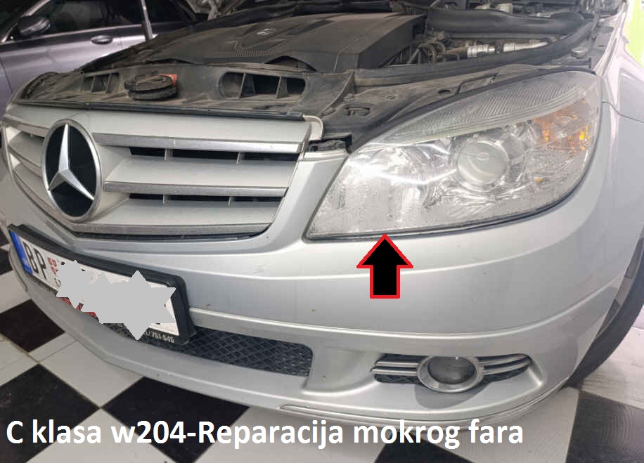 mercedes c klasa w204 xenon far pun vode mokar reparacija lepljenje stakla kucista novi sad ns tuning